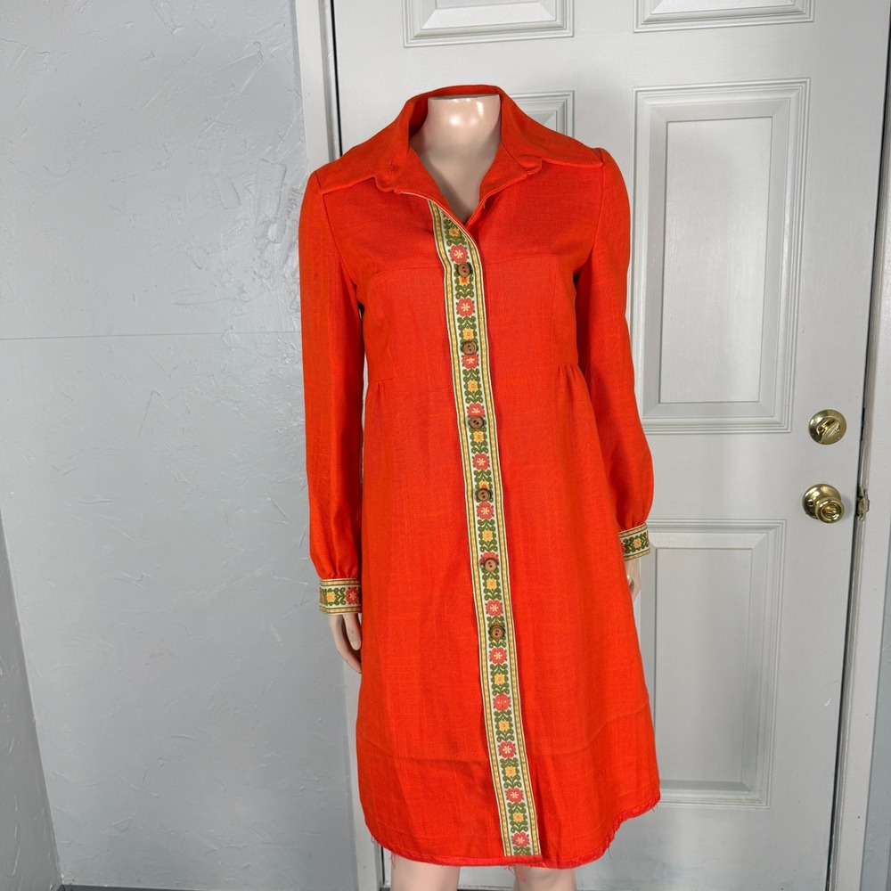 Vintage 70s I.Magnin Womens Dress Floral Retro Wool Button Mini Long sleeve NN14